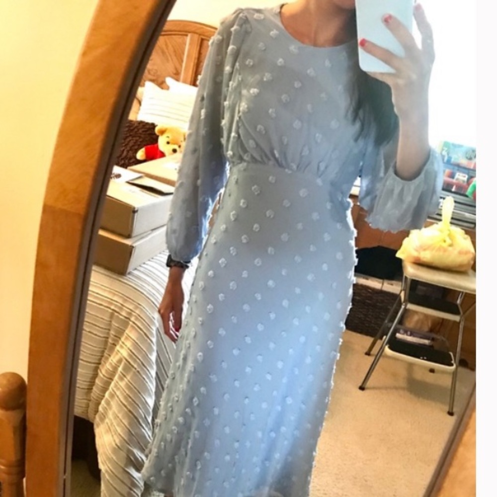 Eri + Ali (Anthropology) blue midi cocktail dress